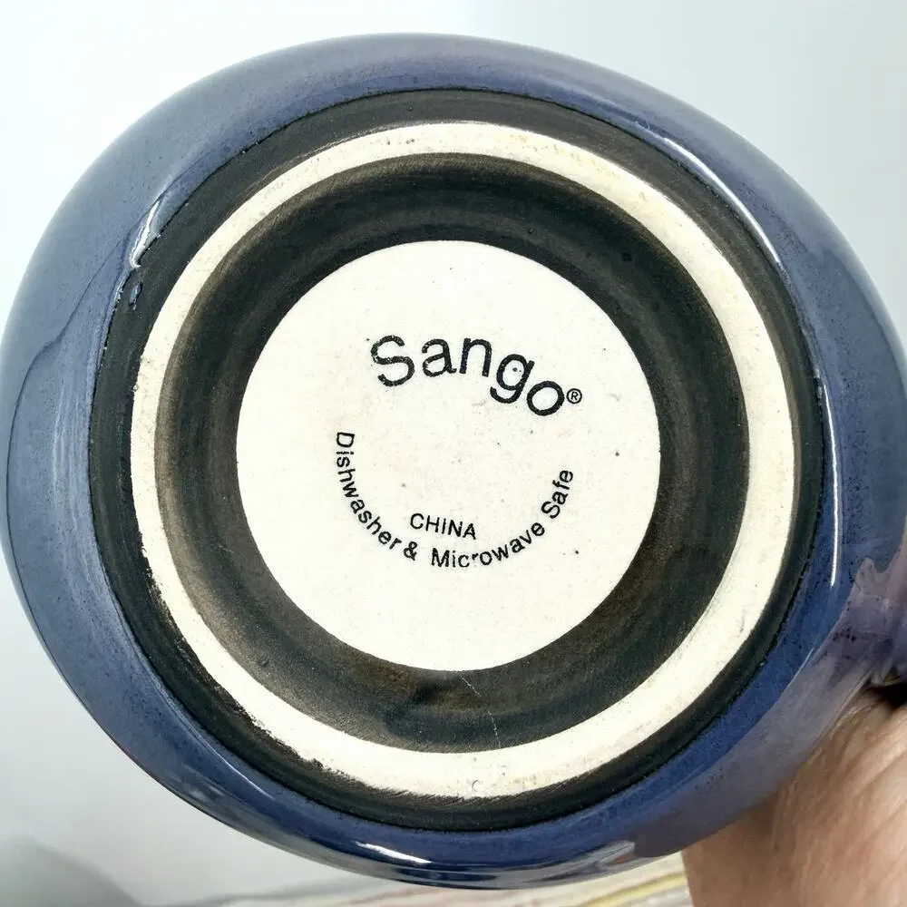 Sango Visions Eggplant Blue with Brown Rim Ceramic Creamer & Sugar Set
